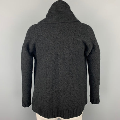RALPH LAUREN Black Label Size S Black Cable Knit Cashmere Open Front Shawl Collar Cardigan