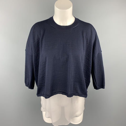 COMME des GARCONS Size S Navy Wool Silk Slip Short Sleeve Pullover