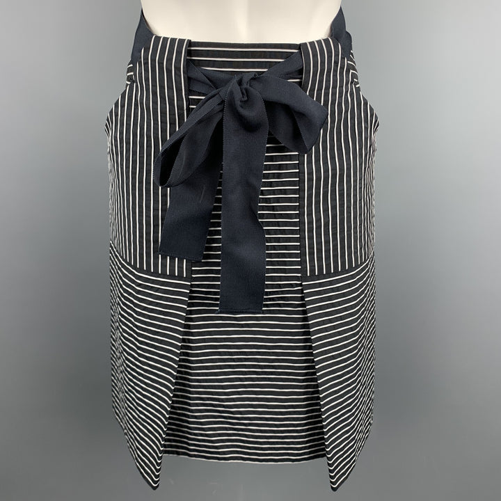 CAROLINA HERRERA Size 2 Black & White Stripe Cotton / Polyester Belted A-Line Skirt