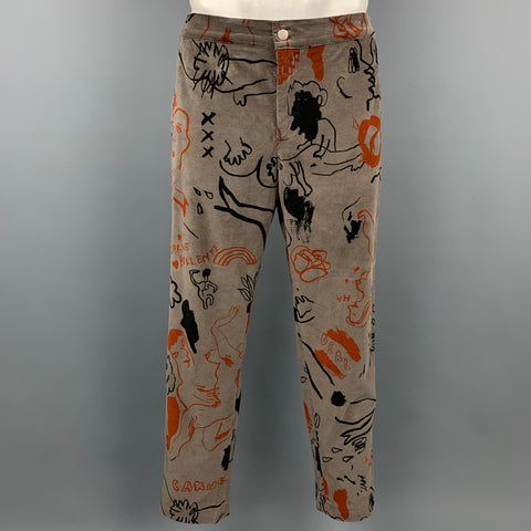 CARNE BOLLENTE Size L Taupe & Black Orange Graphic Cotton Velvet Suit