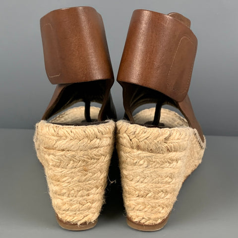 CELINE Size 7 Tan Natural Leather Mixed Materials Espadrille Sandals