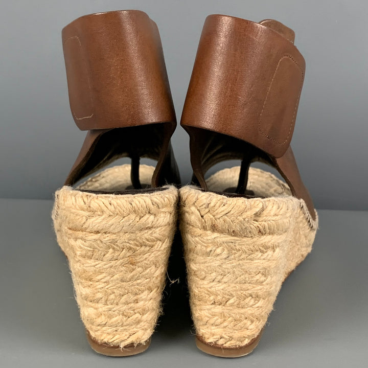 CELINE Sandalias de alpargata de materiales mixtos de cuero natural tostado talla 7