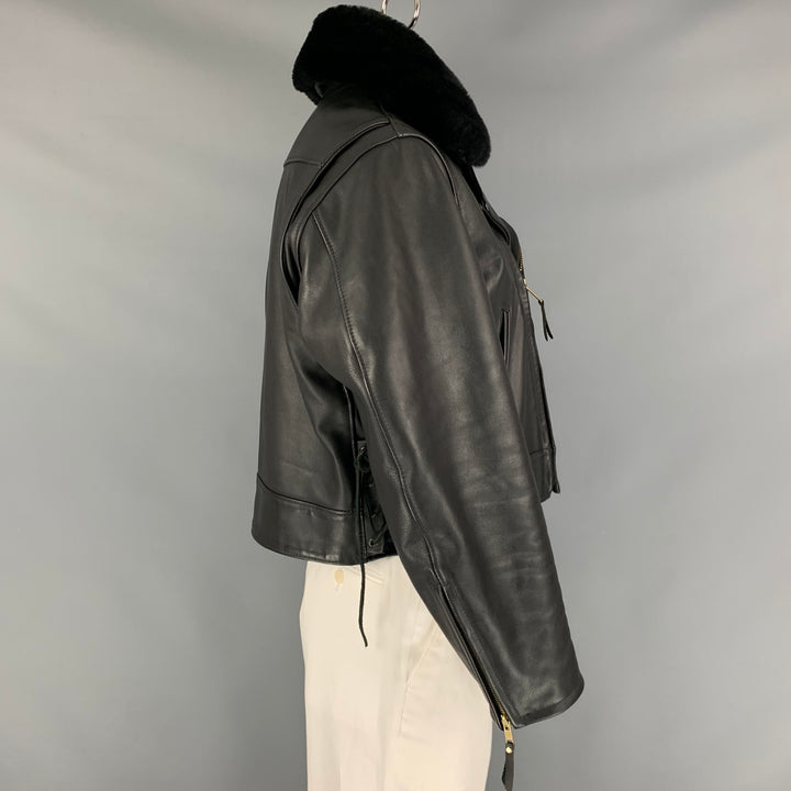 JOHNSON LEATHERS Size 40 Black Solid Leather Biker Jacket