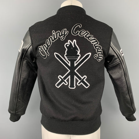 OPENING CEREMONY Size XS Black & White Wool Leather Sleeves Varsity Jacket