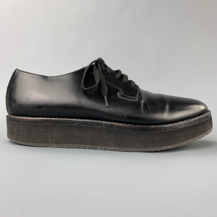 MARNI Size 11 Black Leather Cap Toe Lace Up Shoes