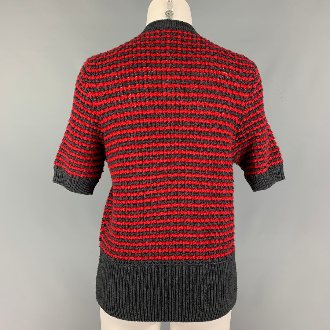 SEE By Chloe Size 8 Grey Red Wool Acrylic Stripe Cardigan