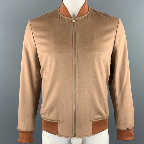 PAUL SMITH Size M Camel Cashmere Zip Up Bomber Jacket