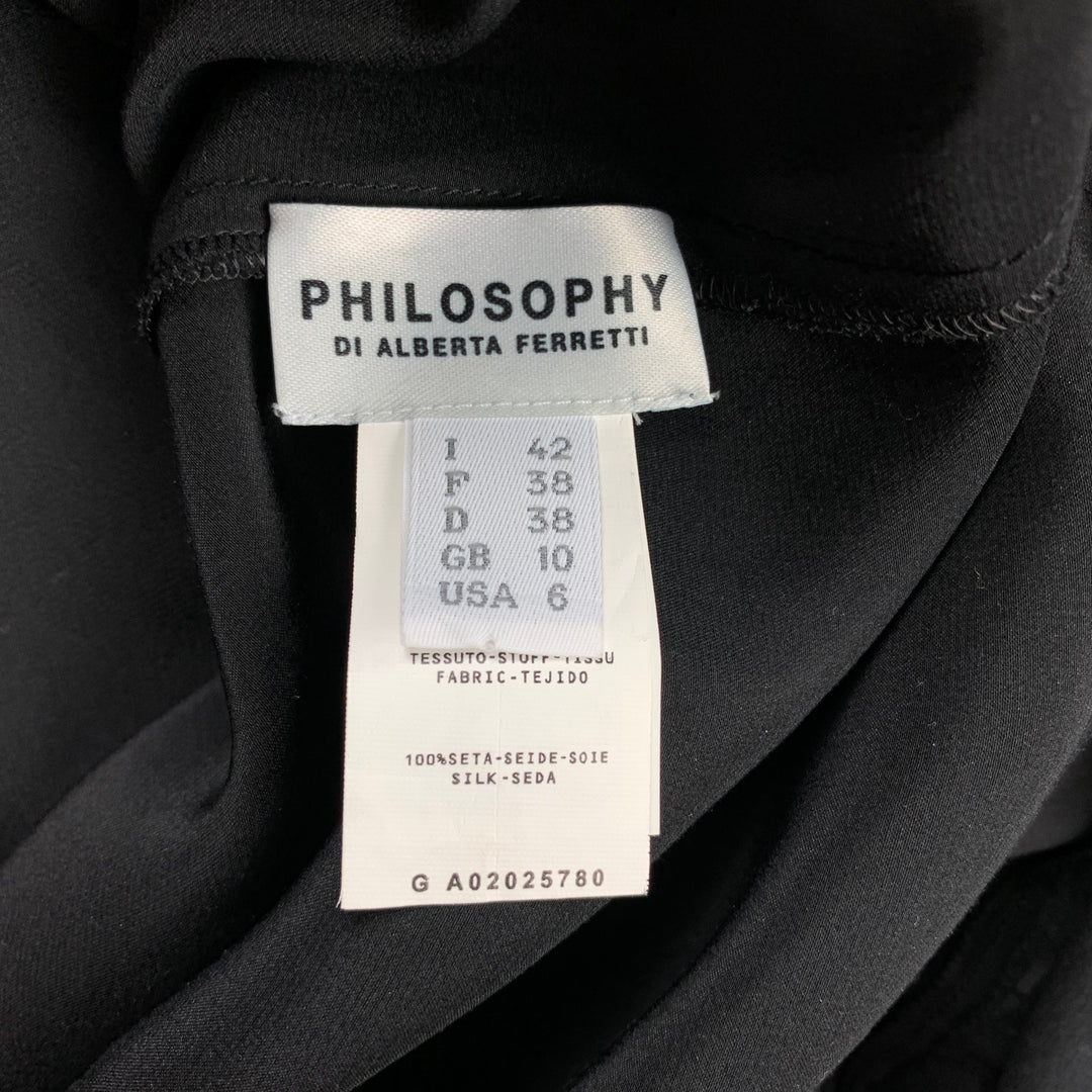 PHILOSOPHY di ALBERTA FERRETTI Size 6 Black Satin Silk Blouse