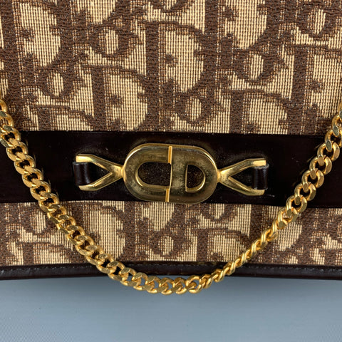 Vintage CHRISTIAN DIOR Brown Beige Monogram Canvas Leather Handbag