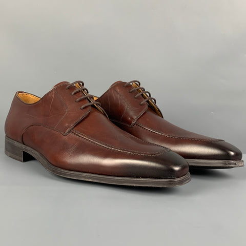 MAGNANNI Size 11.5 Brown Leather Lace Up Square Toe Loafers