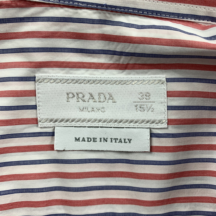 PRADA Size M Red White Blue Stripe Cotton Button Up Long Sleeve Shirt