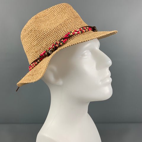 KOORINGAL Size 57 Beige Fuchsia Woven Raffia Hat