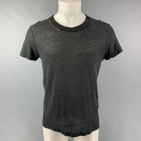 IRO Slowip Size S Black Solid Linen Crew-Neck T-shirt