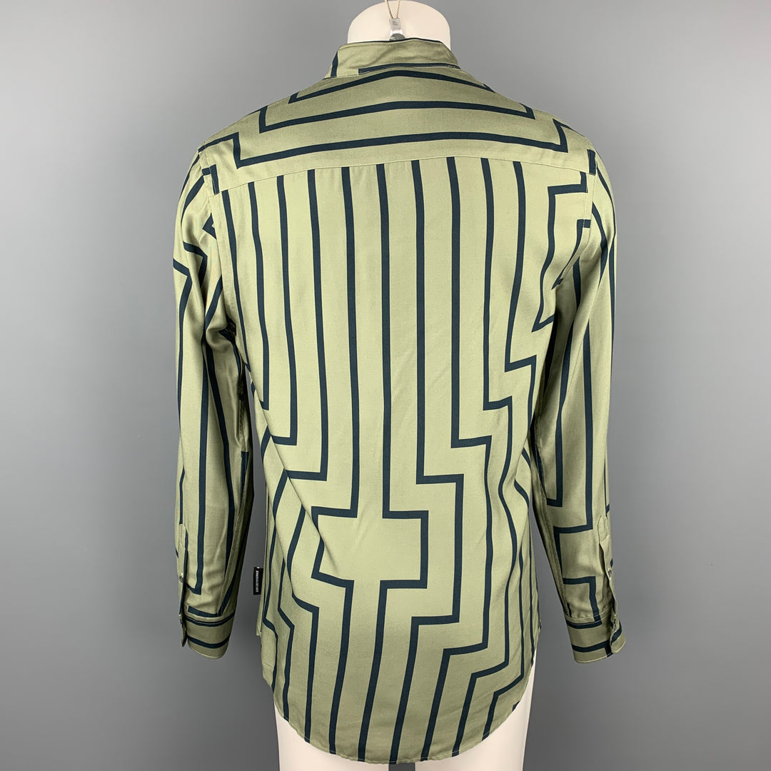EMPORIO ARMANI Size M Green & Navy Stripe Long Sleeve Shirt