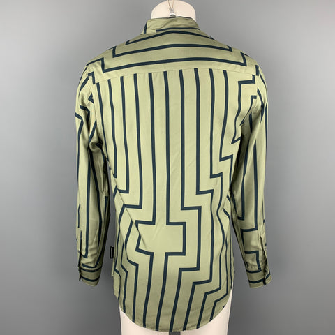 EMPORIO ARMANI Size M Green & Navy Stripe Long Sleeve Shirt