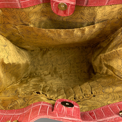 JOHN GALLIANO Pink Yellow Embossed Leather Handbag