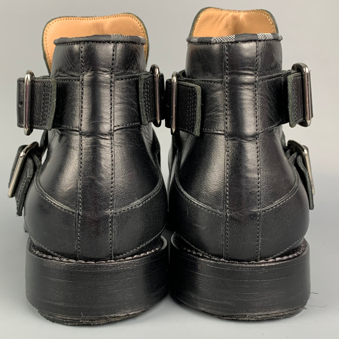 JUSTIN DEAKIN Size 7 Black Leather Double Buckle Ankle Boots 