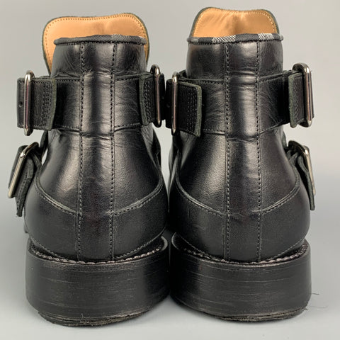 JUSTIN DEAKIN Size 7 Black Leather Double Buckle Ankle Boots