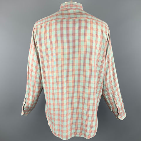 ETRO Size XL Green & Purple Glenplaid Cotton Button Down Long Sleeve Shirt