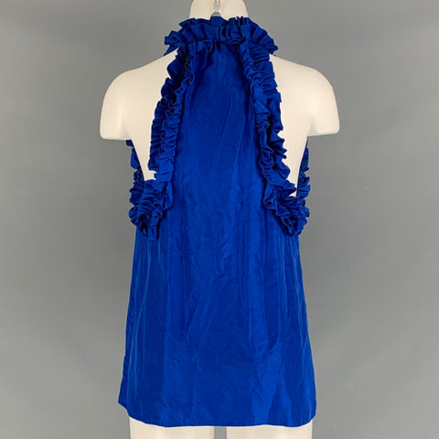 ROBERT RODRIGUEZ Size 8 Blue Silk Ruffled Blue Blouse