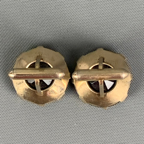 VINTAGE Gold Brown Round Shape Cuff Links