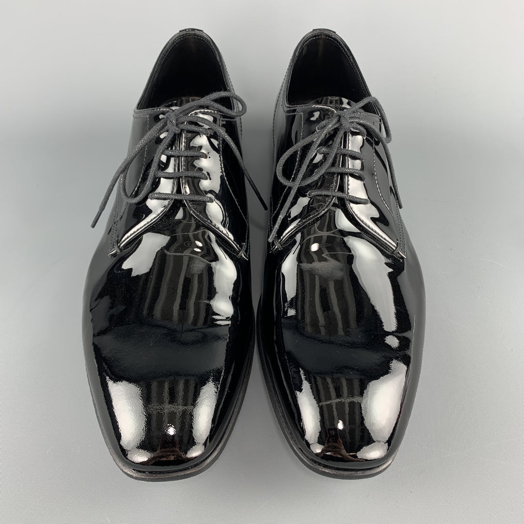 PRADA Size 9.5 Black Patent Leather  Lace Up Dress Shoes