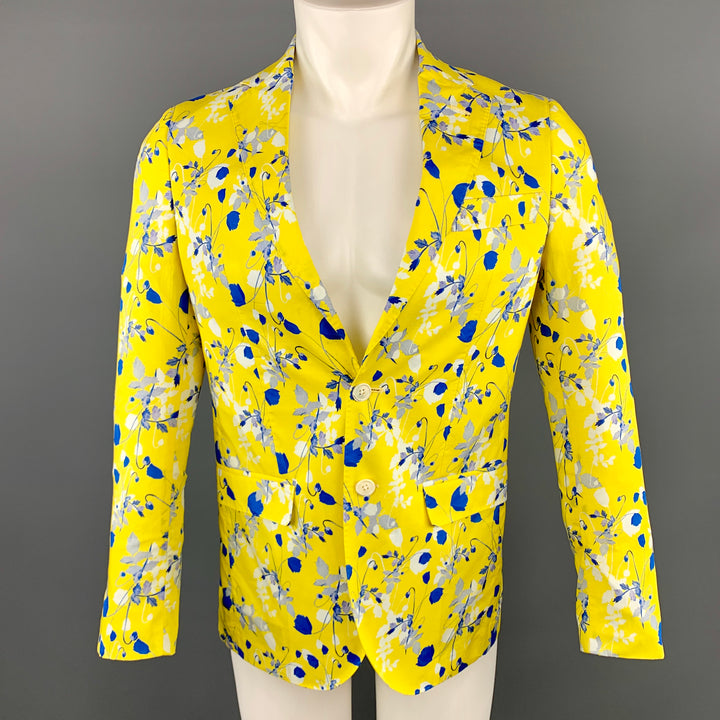 R13 Size S Floral Yellow & Blue Cotton Notch Lapel Sport Coat