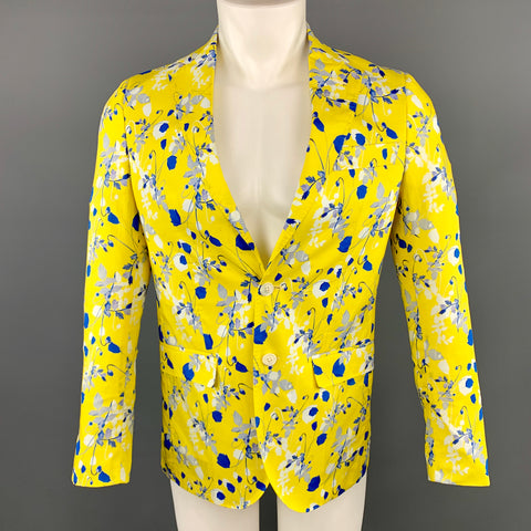 R13 Taille S Manteau de sport à revers cranté en coton jaune et bleu floral