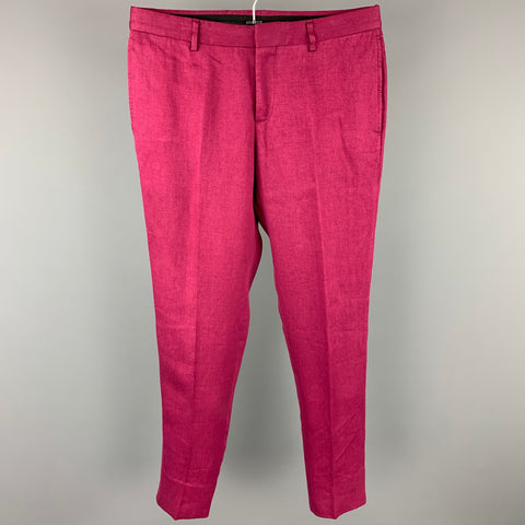 BURBERRY PRORSUM S/S 15 Size 34 Burgundy Linen Notch Lapel Suit