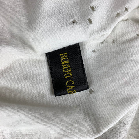 ROBERT CARY-WILLIAMS Size L White Distressed Cotton Short Sleeve T-shirt