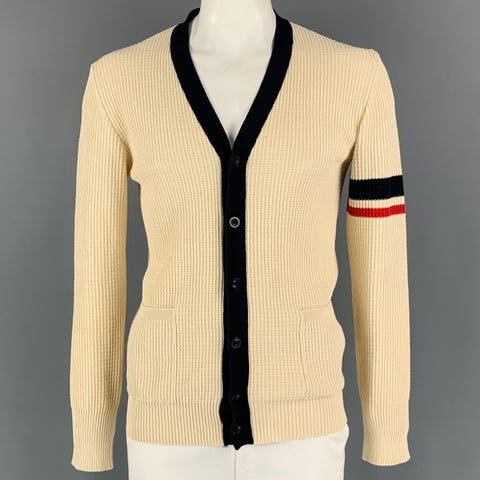 MARTIN MARGIELA Size L Beige Navy & Red Waffle Knit Wool Buttoned Cardigan