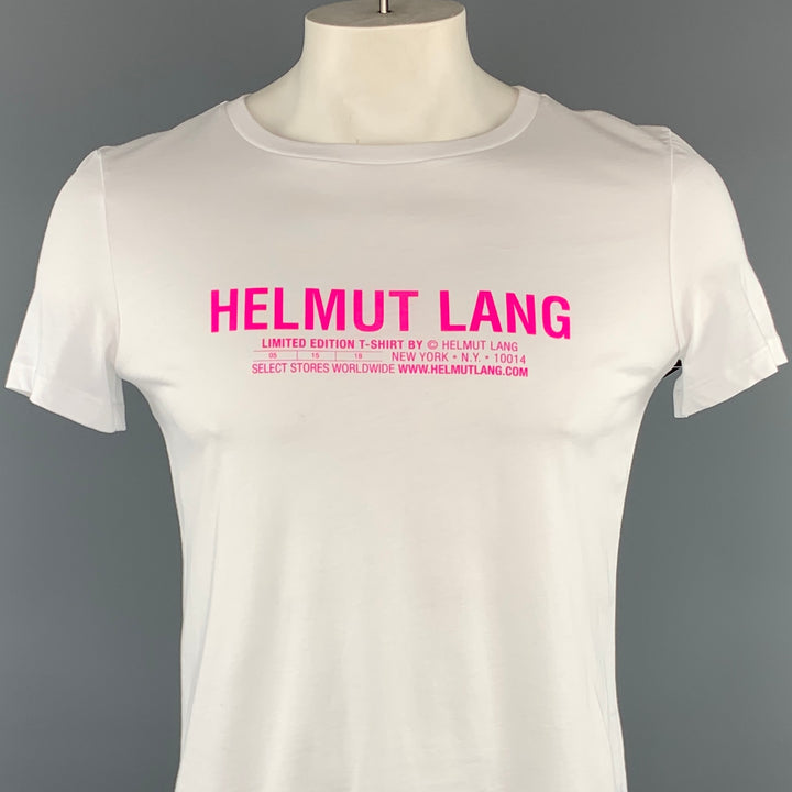 HELMUT LANG Size L White Logo Limited Edition Jersey Crew-Neck T-shirt