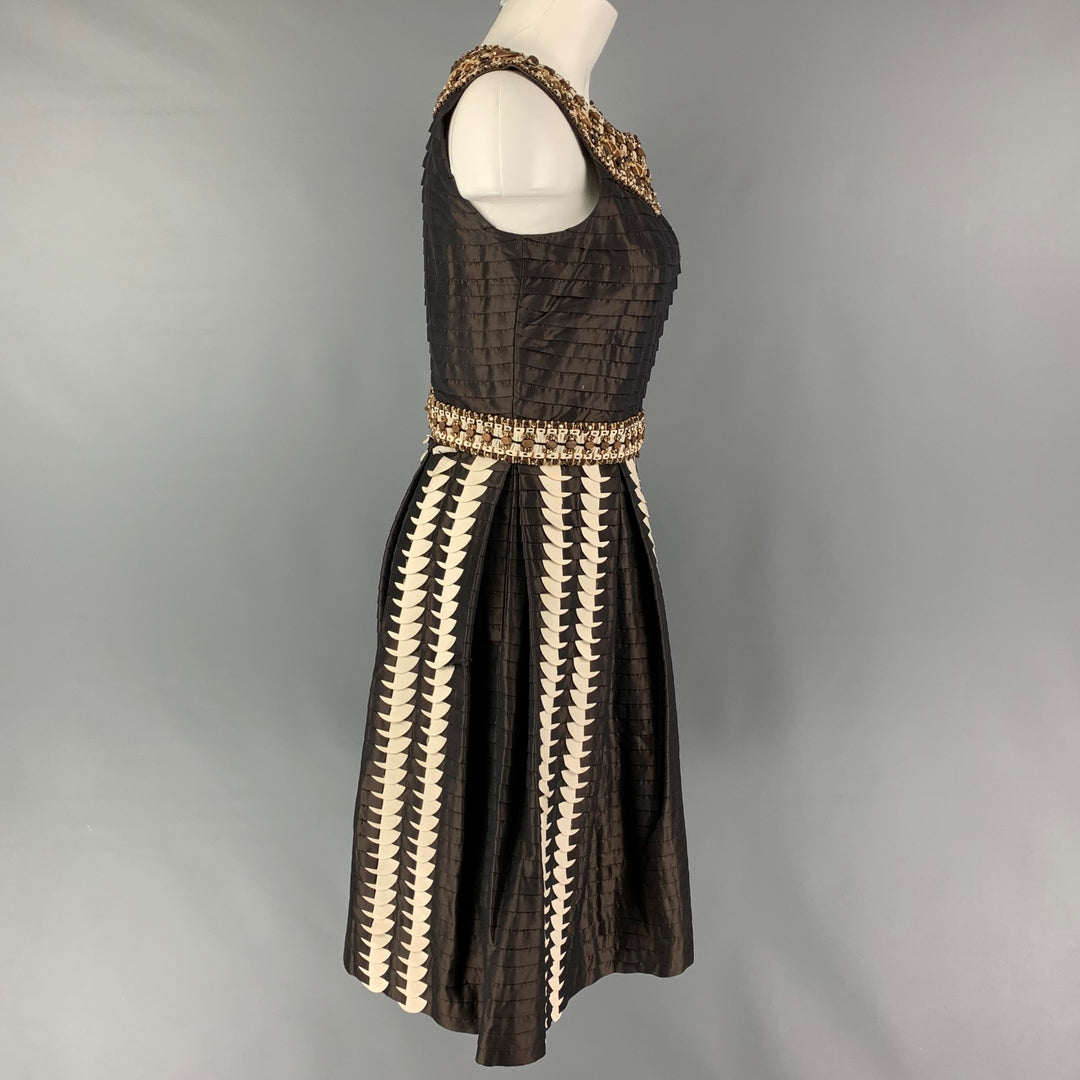 OSCAR DE LA RENTA SS08 Size 6 Brown Silk Pleated A-Line Dress