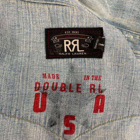 RRL by RALPH LAUREN Size S Blue Distressed Cotton Western Long Sleeve Shirt