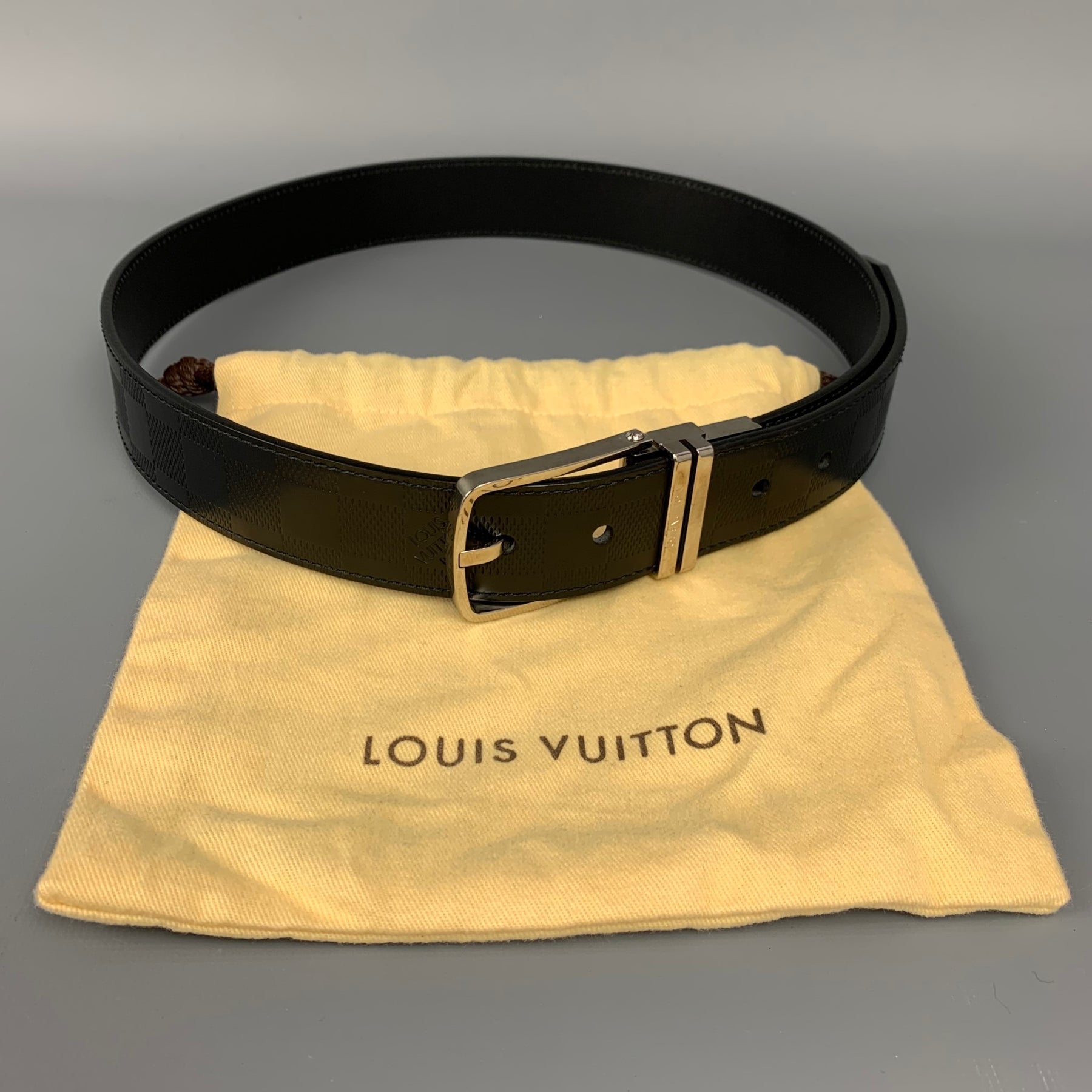 Louis Vuitton Saint Thur Boston M9674V Leather Belt Black Silver Spain  85/34