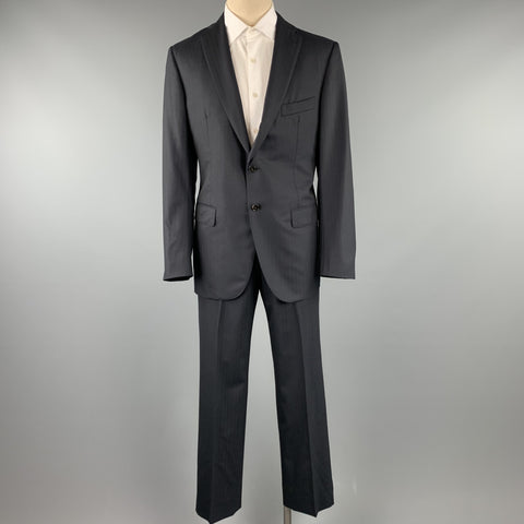 BELVEST Talla 42 Traje largo con solapa de muesca de lana a rayas negras