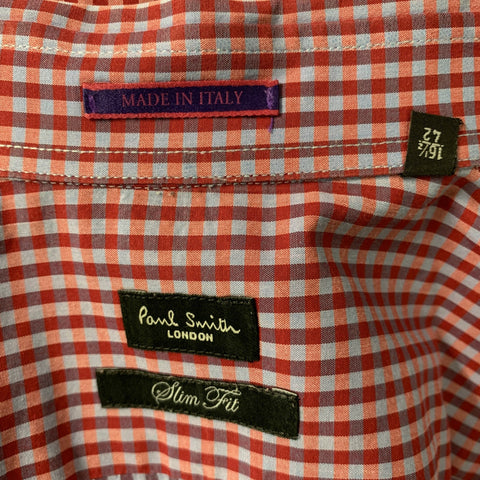 PAUL SMITH Size L Red & Blue Burgundy Gingham Cotton Slim Fit Long Sleeve Shirt