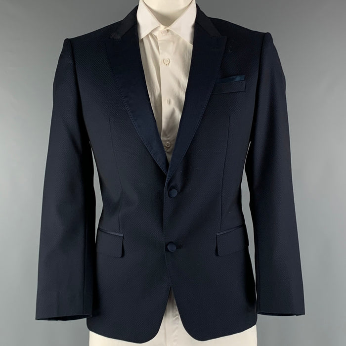 HUGO BOSS  Size 42 Long Navy Jacquard Virgin Wool Tuxedo Sport Coat