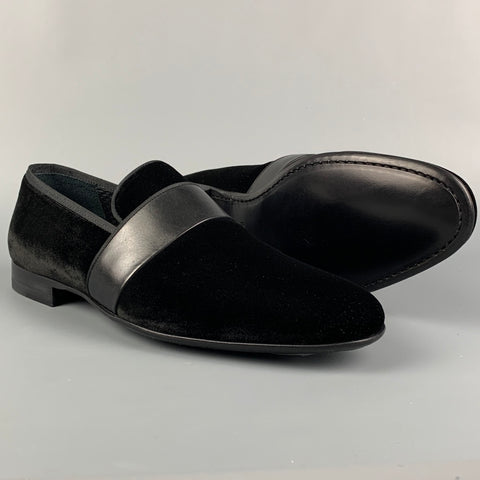 MAGNANNI Size 10 Black Mixed Fabrics Velvet Tuxedo Loafers