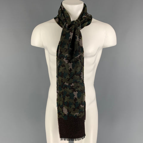 ALTEA Taupe Green Camoflage Knitted Wool Silk Scarf