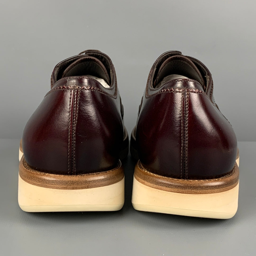 SALVATORE FERRAGAMO Size 7 Burgundy Perforated Leather Wingtip Lace Up Shoes