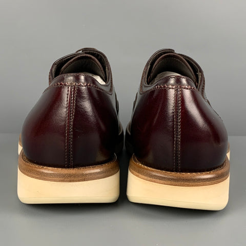 SALVATORE FERRAGAMO Size 7 Burgundy Perforated Leather Wingtip Lace Up Shoes