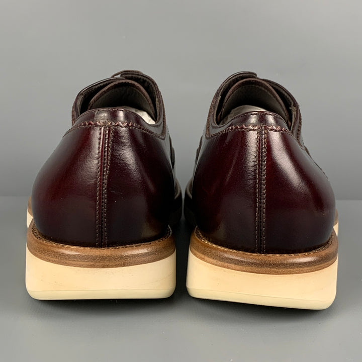 SALVATORE FERRAGAMO Size 7 Burgundy Perforated Leather Wingtip Lace Up Shoes
