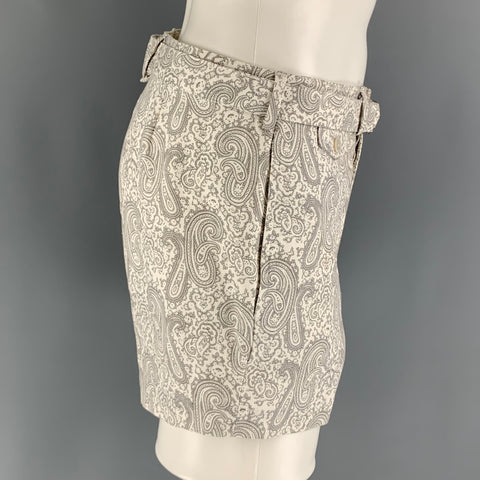 BLACK FLEECE Size 32 White Grey Paisley Cotton Belted Shorts