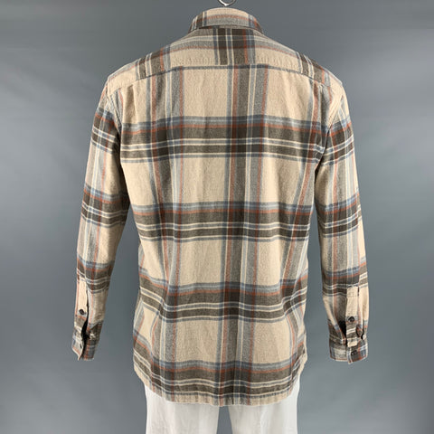 PATAGONIA Size L Beige Brown Plaid Cotton Flanel Long Sleeve Shirt