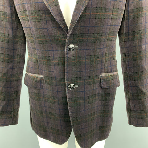 ETRO Size 40 Plaid Brown Velvet Notch Lapel Sport Coat