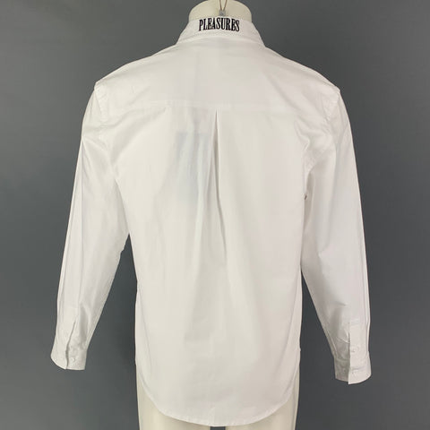 PLEASURES Size S White Multi-Color Print Cotton Button Up Long Sleeve Shirt