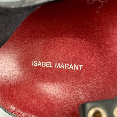 ISABEL MARANT Size 8 Black & Silver Leather Suede T-strap Flats
