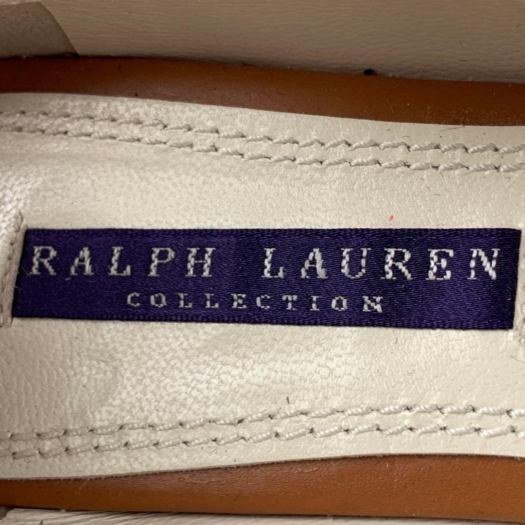 RALPH LAUREN Size 8 Tan White Leather Cap Toe Flats