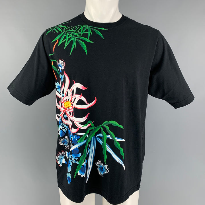 KENZO Size S Black Multi-Color Sea Lily Cotton Oversized T-shirt
